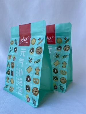 Bedrukte Mylar plastic zakken met platte bodem Aangepast logo voor snacks