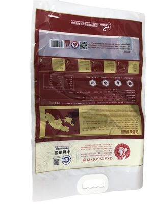 Gepersonaliseerde 10 kg NY/PE vochtbestendige rijstverpakkingszak Plastic handvat