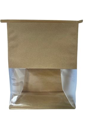 Low Odor Bruin papier Platte bodem zak met op maat gemaakte venster en blikband