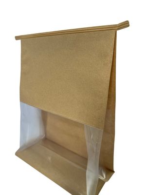 Low Odor Bruin papier Platte bodem zak met op maat gemaakte venster en blikband