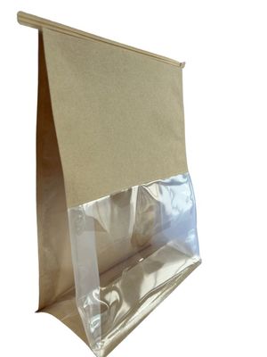 Low Odor Bruin papier Platte bodem zak met op maat gemaakte venster en blikband