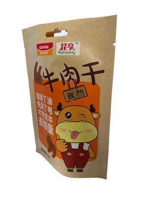 OEM Geaccepteerd Kraftpapier Stand Up Pouches voor snacks met CMYK-drukwerk
