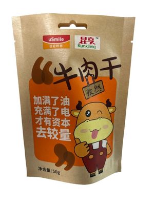 OEM Geaccepteerd Kraftpapier Stand Up Pouches voor snacks met CMYK-drukwerk